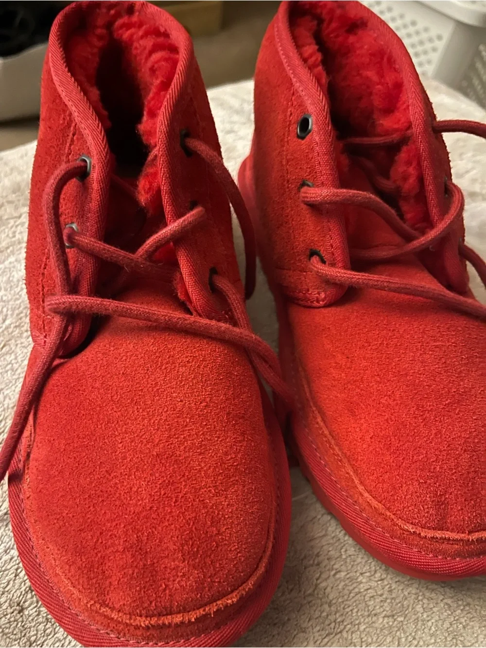 UGG Kids Red Suede Lace-Up Booties